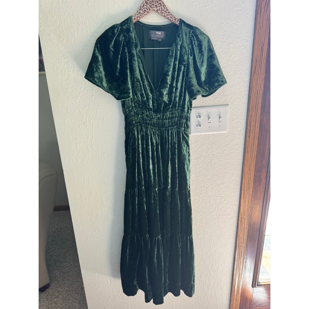 ANTHROPOLOGIE The Somerset Maxi Dress in Green Velvet Size Small Petite - Picture 3 of 8